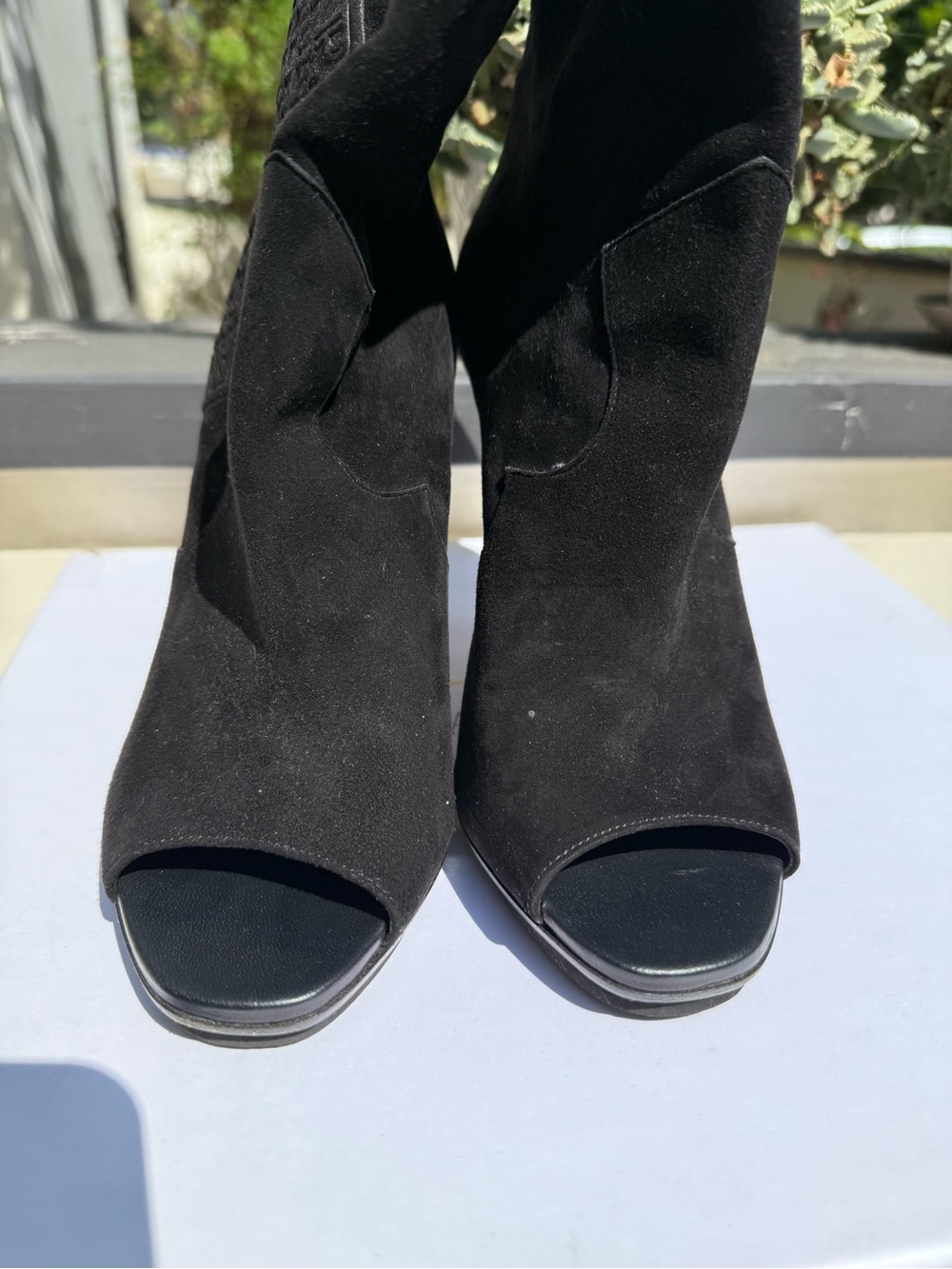 Balmain Black Suede Peep-Toe Stiletto Ankle Boots Size 39 - Picture 4 of 10